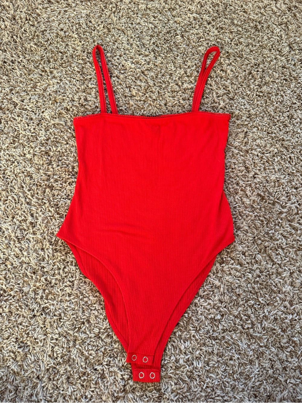 Forever 21 Red Ribbed Women’s Tank Bodysuit with Adjustable Straps